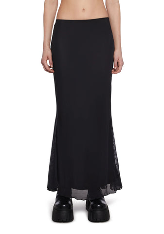 Corset Print Mesh Maxi Skirt