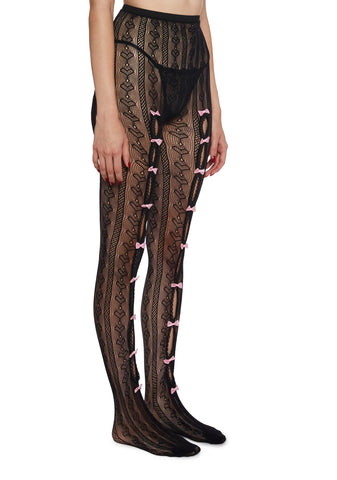 Next Level Sweetheart Lace Tights - Black