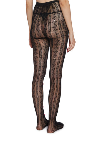 Next Level Sweetheart Lace Tights - Black