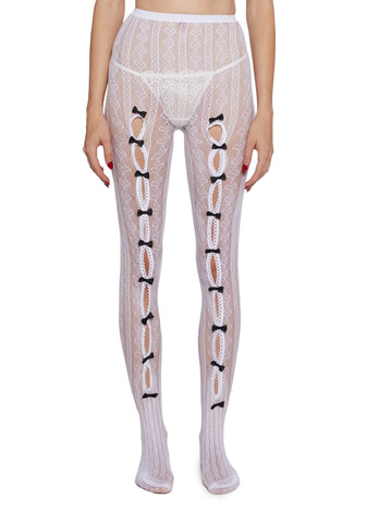 Next Level Sweetheart Lace Tights - White