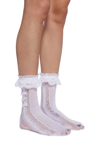 Shadow Lace Crew Socks - White