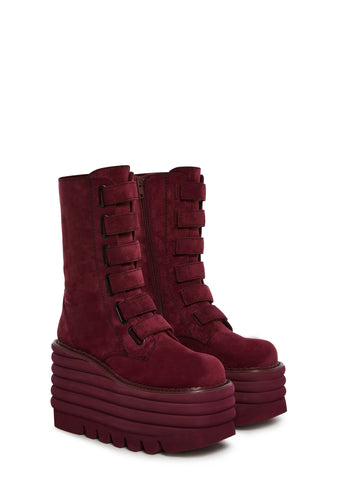 Meant To Be Platform Boots - Dark Red