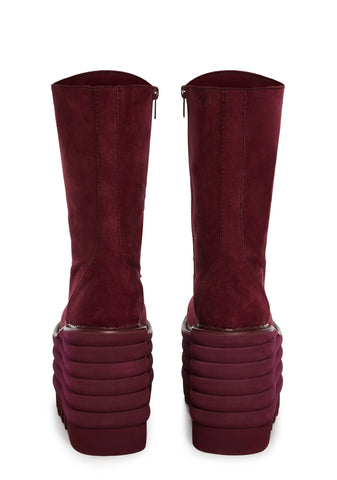 Meant To Be Platform Boots - Dark Red
