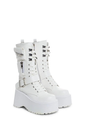Obsidian Platform Zip-Up Boots - White