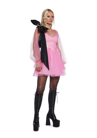 Heavenly Affair Babydoll Dress - Pink Swiss Dot