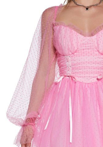 Heavenly Affair Babydoll Dress - Pink Swiss Dot