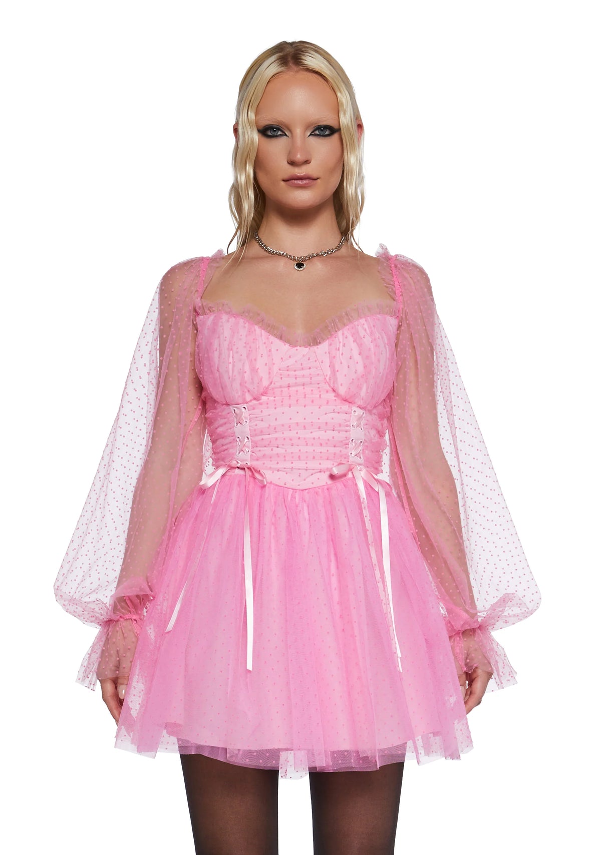 Heavenly Affair Babydoll Dress - Pink Swiss Dot