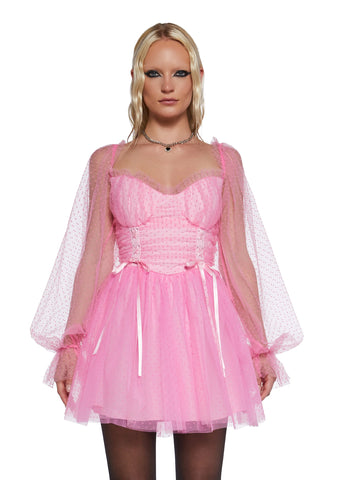 Heavenly Affair Babydoll Dress - Pink Swiss Dot