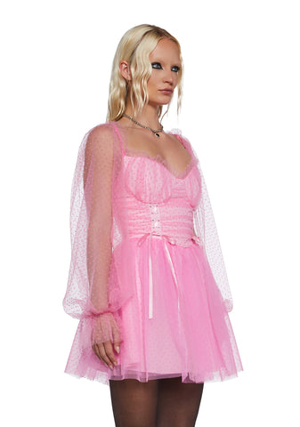 Heavenly Affair Babydoll Dress - Pink Swiss Dot