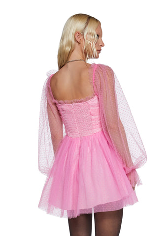 Heavenly Affair Babydoll Dress - Pink Swiss Dot