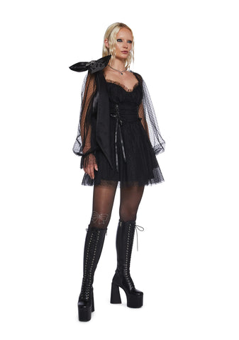 Heavenly Affair Babydoll Dress - Black Swiss Dot