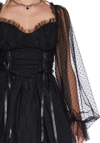 Heavenly Affair Babydoll Dress - Black Swiss Dot