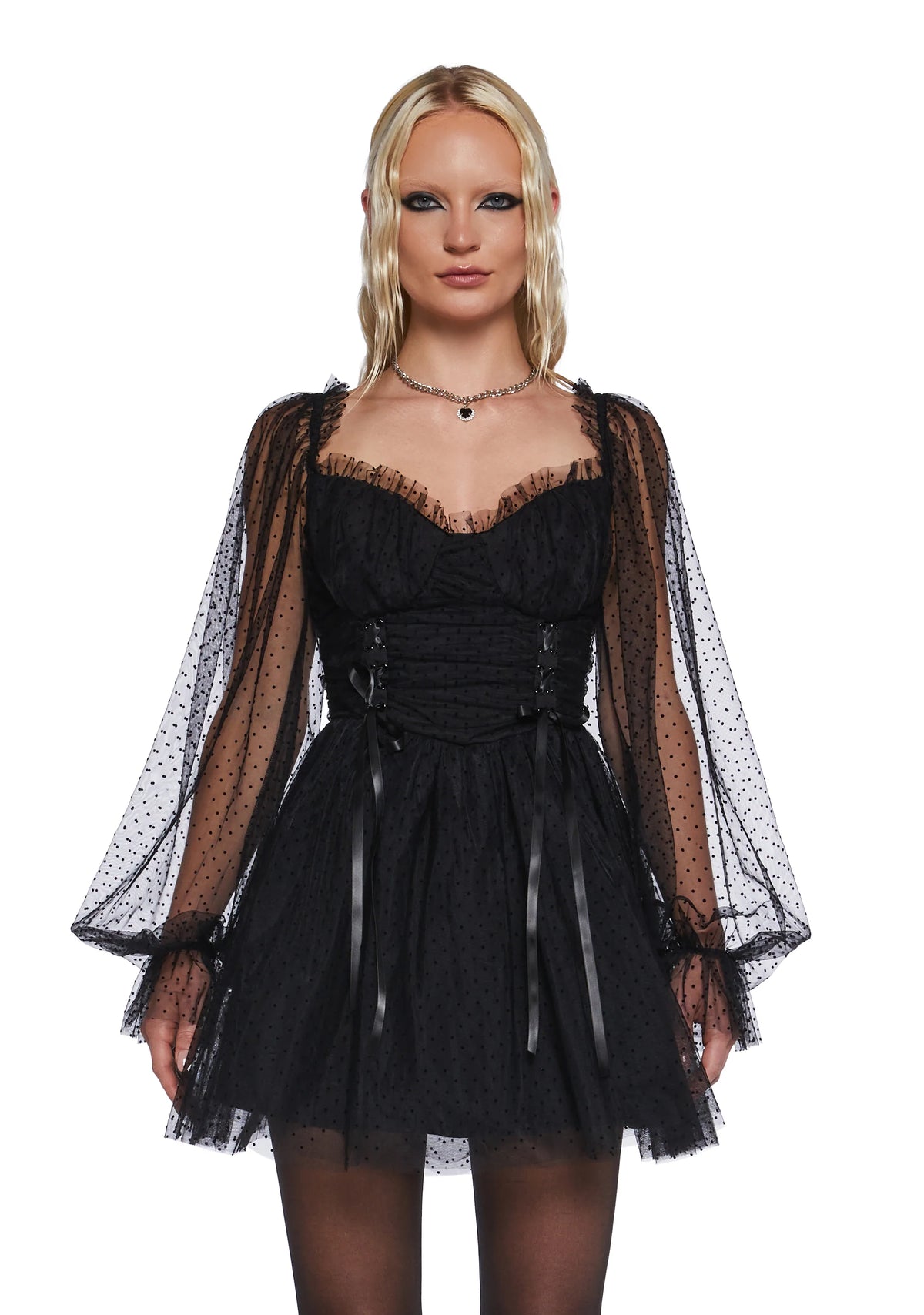 Heavenly Affair Babydoll Dress - Black Swiss Dot