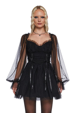 Heavenly Affair Babydoll Dress - Black Swiss Dot