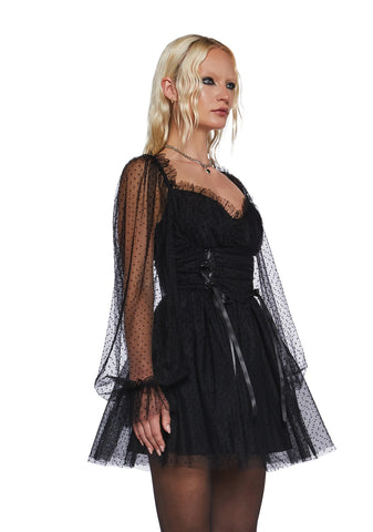 Heavenly Affair Babydoll Dress - Black Swiss Dot