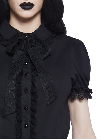 Coveted Darling Poplin Blouse - Black