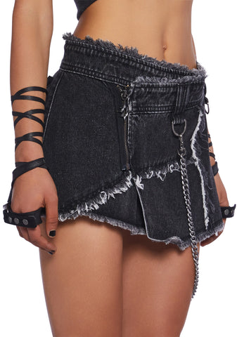 Downbeat Distressed Denim Wrap Skirt