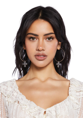 Nightshade Cross Hoop Earrings