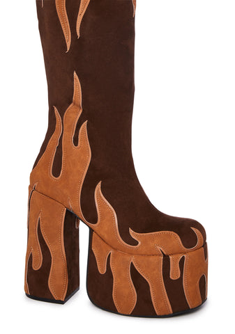 Up In Flames Platform Boots - Brown