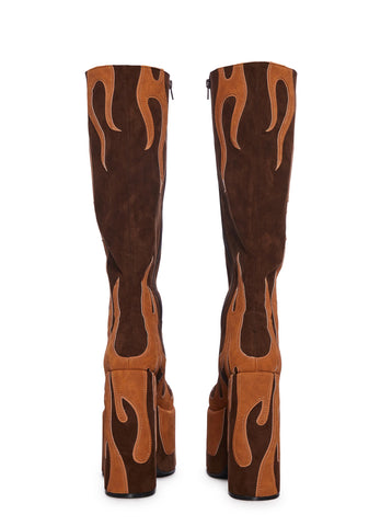 Up In Flames Platform Boots - Brown