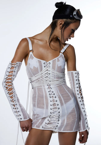 Downbeat Organza Corset Dress And Gloves Set