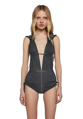 Downbeat Hooded Romper - Black