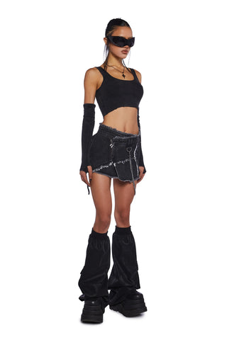 Downbeat Ribbed Tank With Arm Warmers - Black