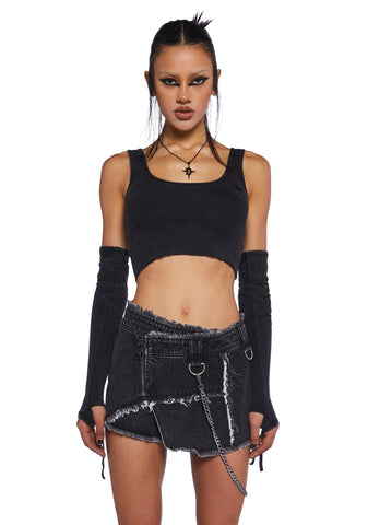 Downbeat Ribbed Tank With Arm Warmers - Black