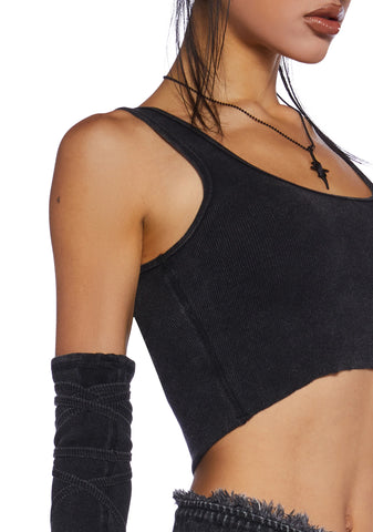 Downbeat Ribbed Tank With Arm Warmers - Black