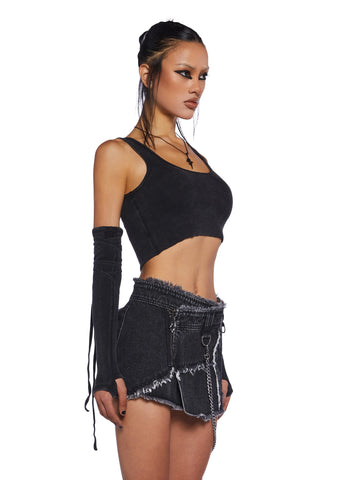 Downbeat Ribbed Tank With Arm Warmers - Black