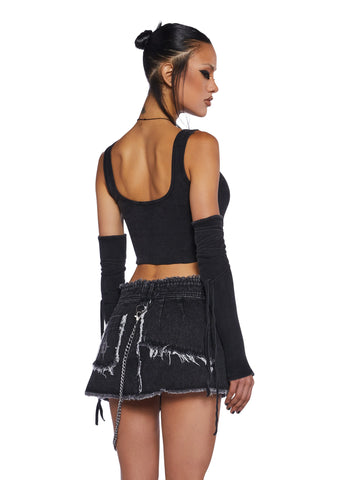 Downbeat Ribbed Tank With Arm Warmers - Black