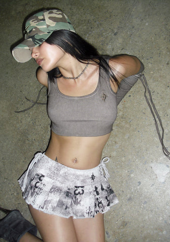 Downbeat Ribbed Tank With Arm Warmers - Brown