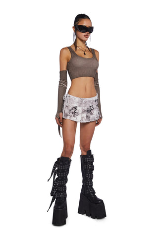 Downbeat Ribbed Tank With Arm Warmers - Brown