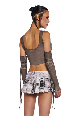 Downbeat Ribbed Tank With Arm Warmers - Brown