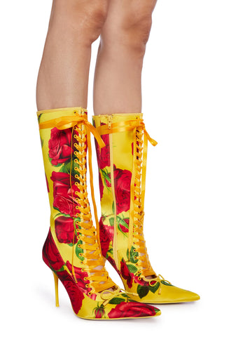 Scandalous Seduction Heeled Boots - Yellow