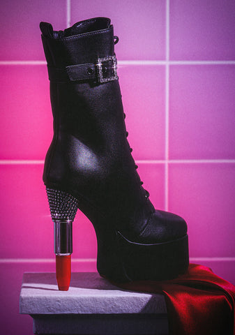 X Rocky Horror Show Thrill Me Lipstick Heeled Boots - Black