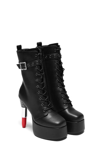 X Rocky Horror Show Thrill Me Lipstick Heeled Boots - Black