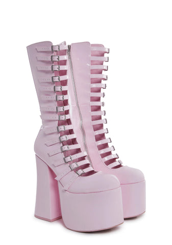 Hardcore Dazzle Platform Boots - Pink