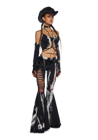 Sunset Trippy Top And Gloves Set - Black