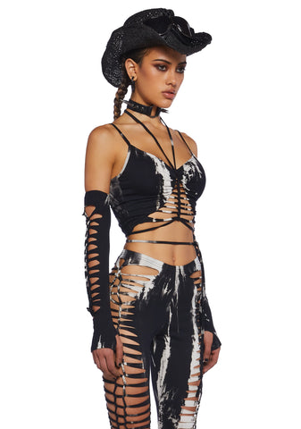 Sunset Trippy Top And Gloves Set - Black