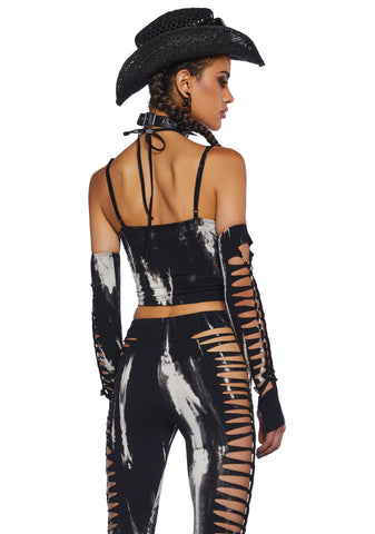 Sunset Trippy Top And Gloves Set - Black