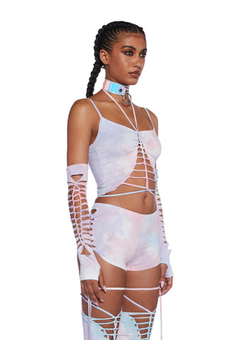 Sunset Trippy Top And Gloves Set - Pink