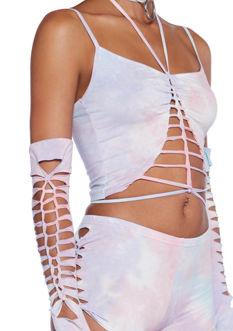Sunset Trippy Top And Gloves Set - Pink