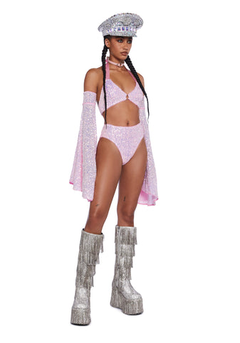 Dazzling Daydream Long Sleeve Crop Top - Pink