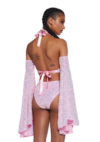 Dazzling Daydream Long Sleeve Crop Top - Pink