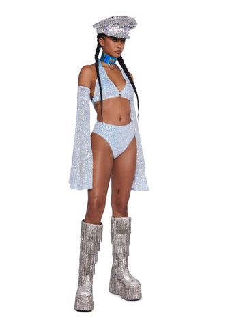 Dazzling Daydream Long Sleeve Crop Top - Blue