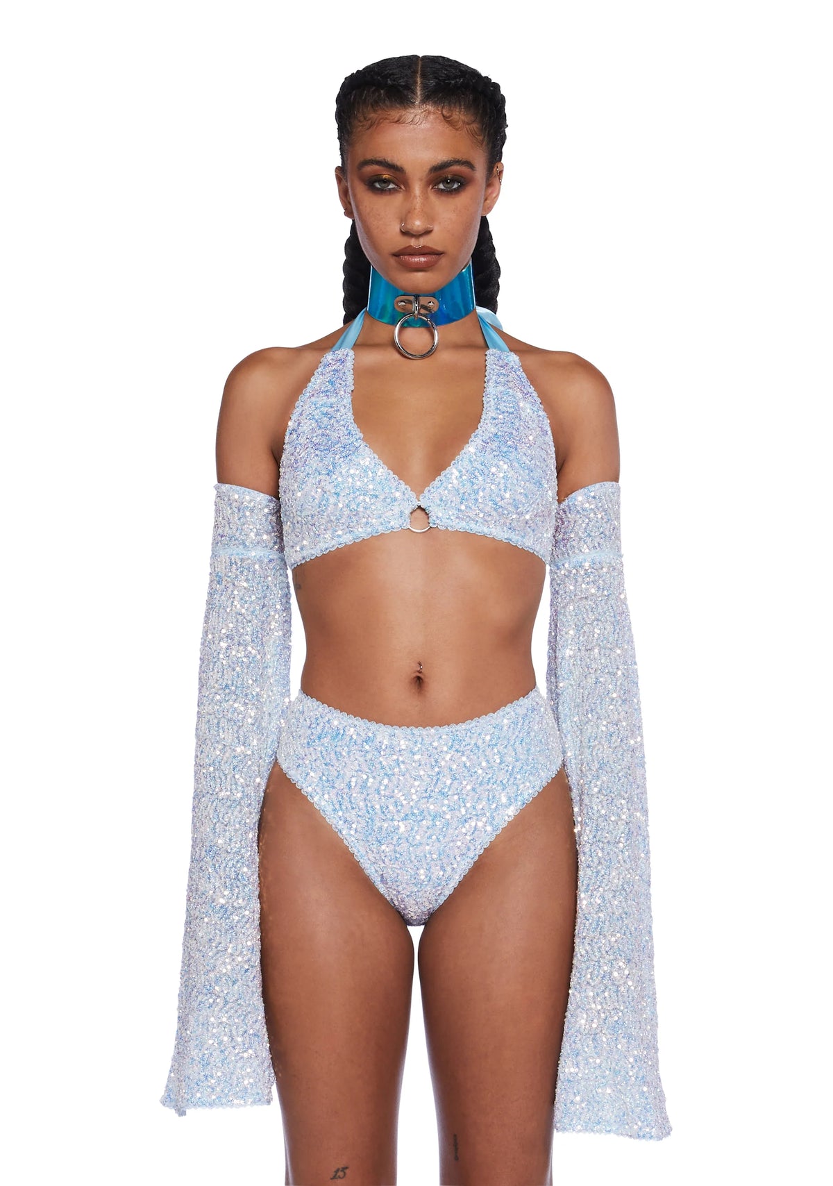 Dazzling Daydream Long Sleeve Crop Top - Blue