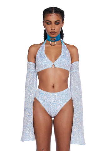 Dazzling Daydream Long Sleeve Crop Top - Blue