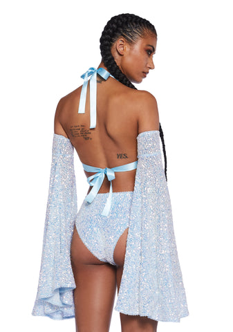 Dazzling Daydream Long Sleeve Crop Top - Blue