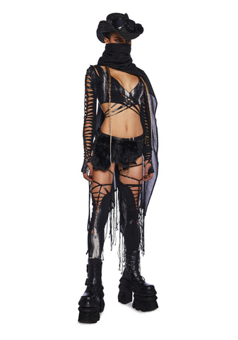 Sunset Trippy Bottoms & Stockings Set - Black